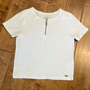 Hollister White Ribbed Tee w/ Half Zipper